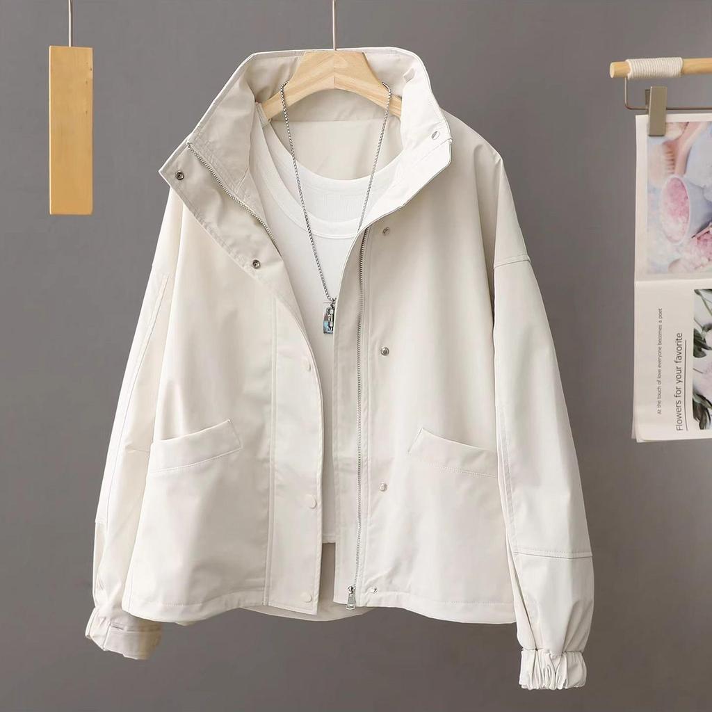 Women Spring Autumn Windbreaker Outerwear Korean Loose Casual Stand Collar Short Jacket Top