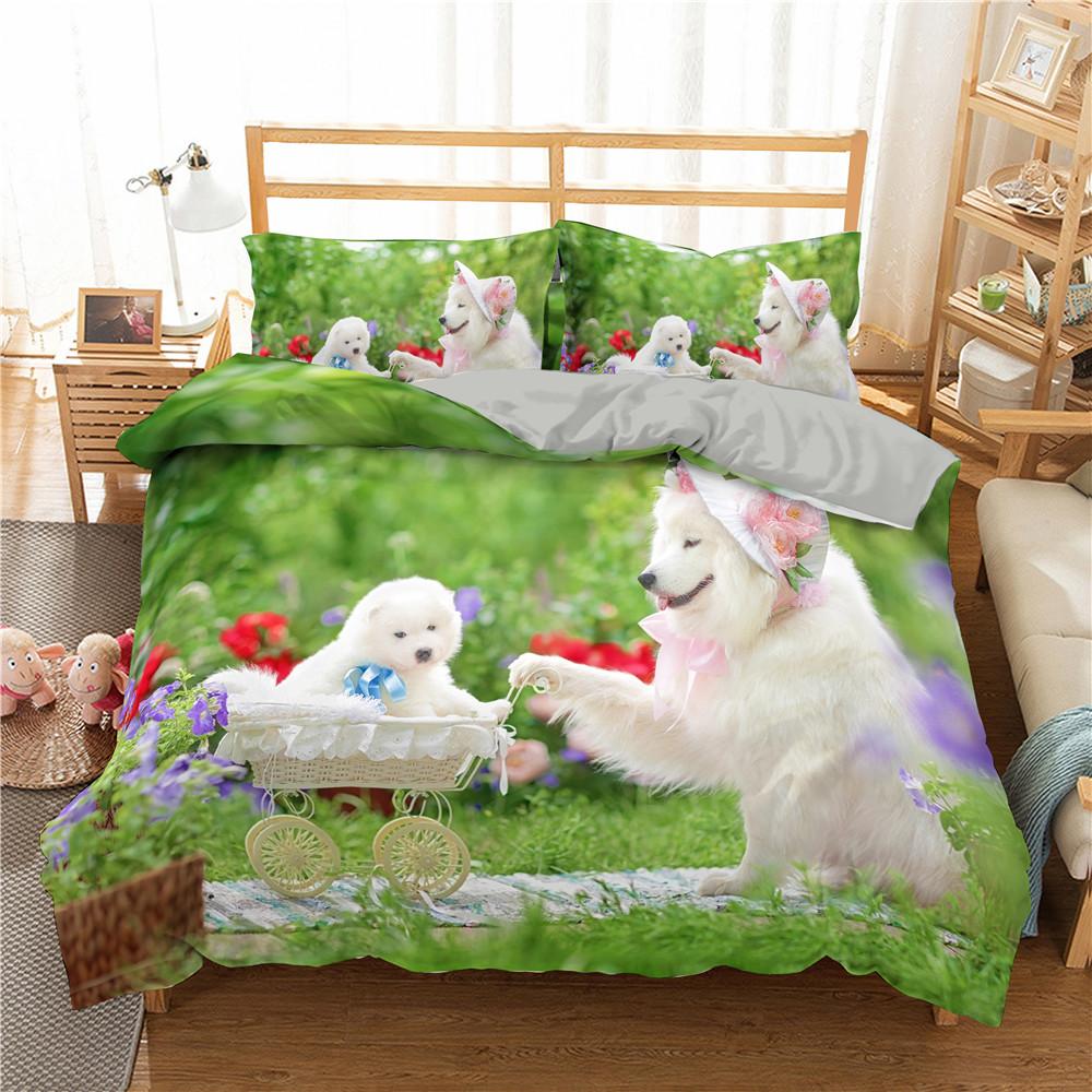 3D Dog King Queen Duvet Cover Funny Puppy Bedding Set For Kids Teens Adults Lovely Pet Animal Black 2/3pcs Polyester Quilt Cover