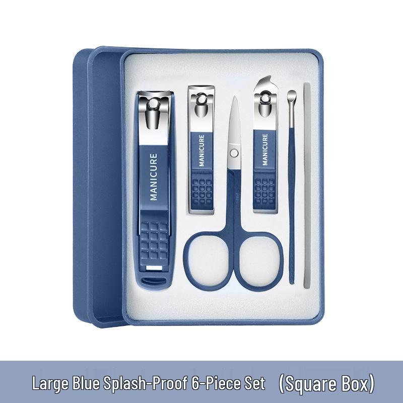 Anti-Splash Nail Clipper 6-Piece Set with Cover for Manicure & Pedicure