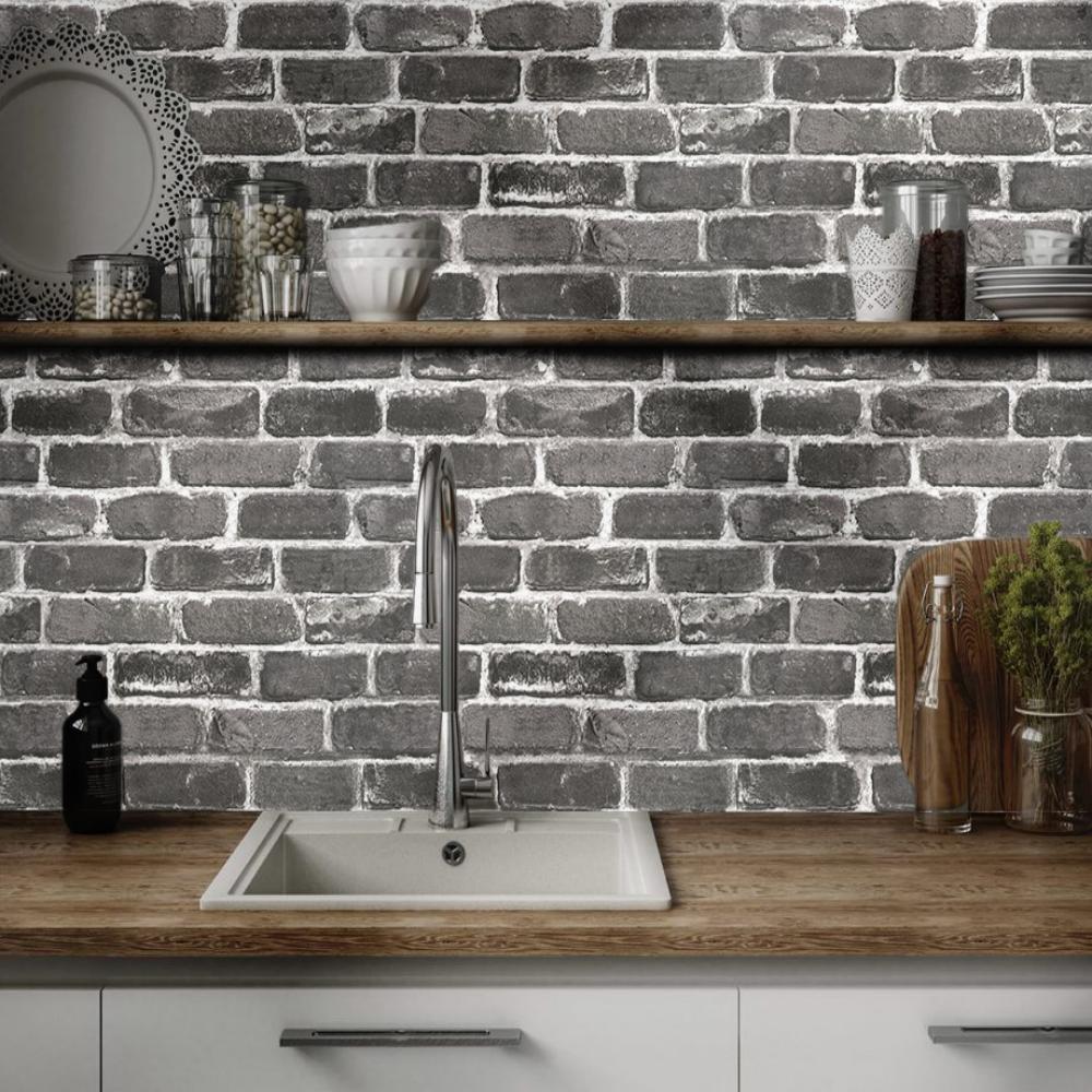 1pc Plane 3D Vintage Grey Brick Peel And Stick Wallpaper Faux Textured Stone Self Adhesive Wallpaper For  Home Wall Decor