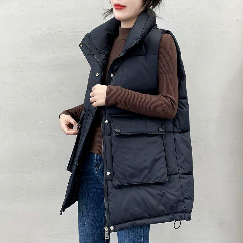 New Down Cotton Vest Women Wear Waistcoat Stand Collar Loose Joker Thick Vest Vest Vest Jacket In Autumn and Winter.