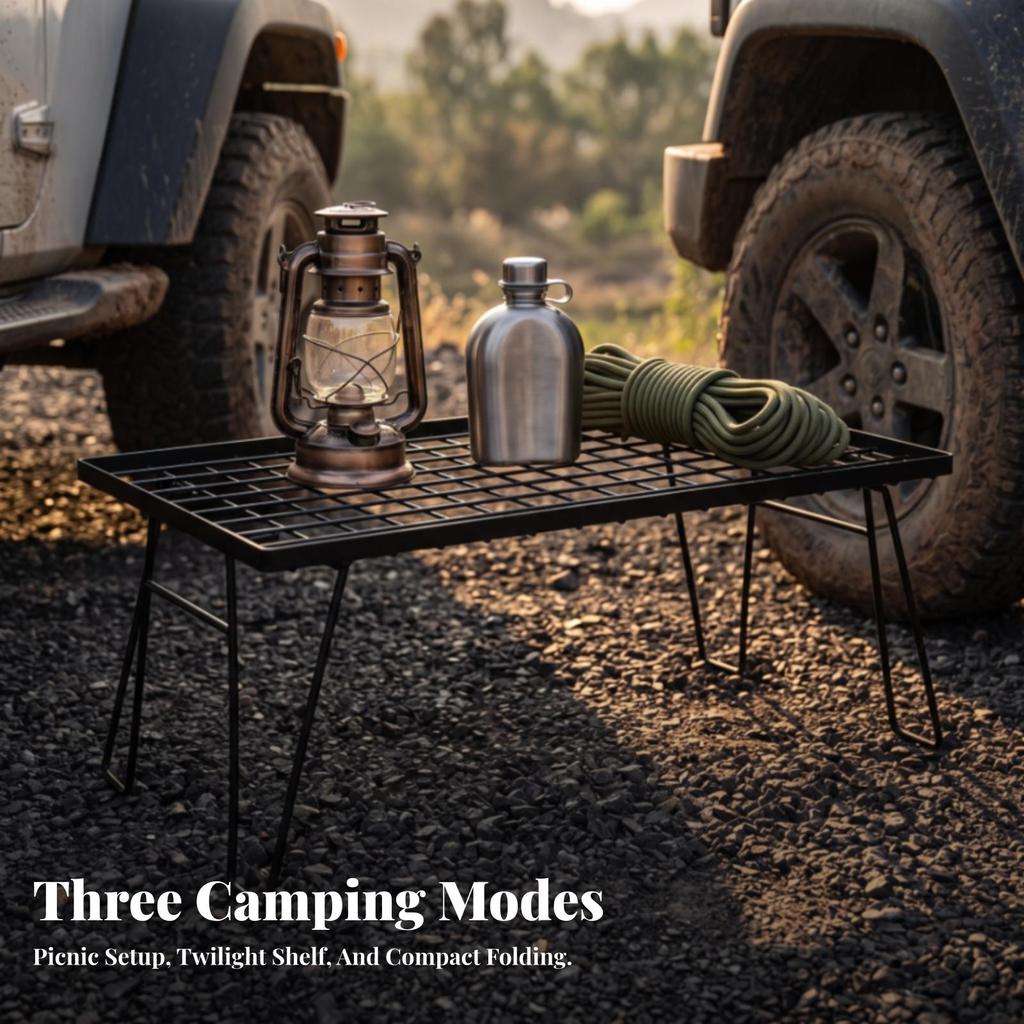 Foldable Iron Wire Table | Compact Outdoor Surface, Folding Camp Table, for
