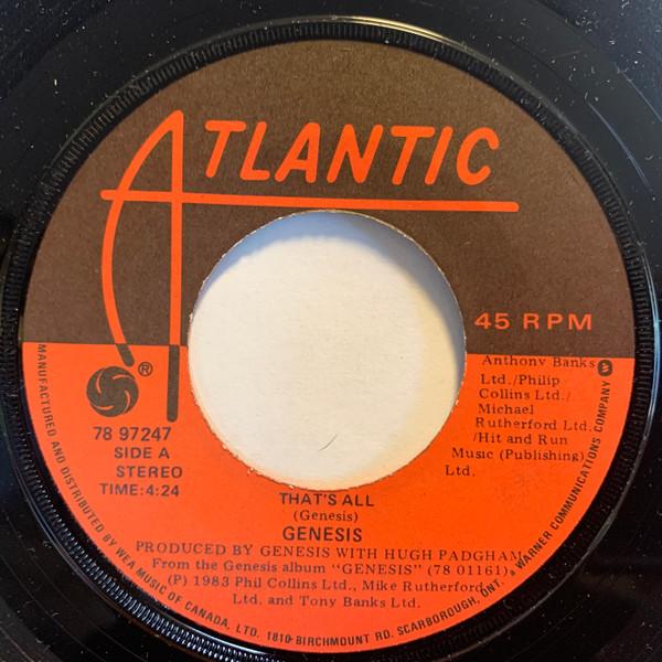 

7inch Record GENESIS Thats All 7897247 ATLANTIC 1983 Canada Rock Used