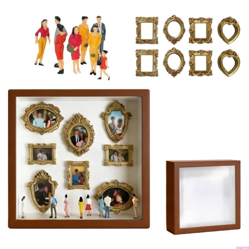 

DIY Personalize Mini Museums Silhouettes Box Set with Gold Frame and Mini Figures Photo Display Shadows Box for Home Decors