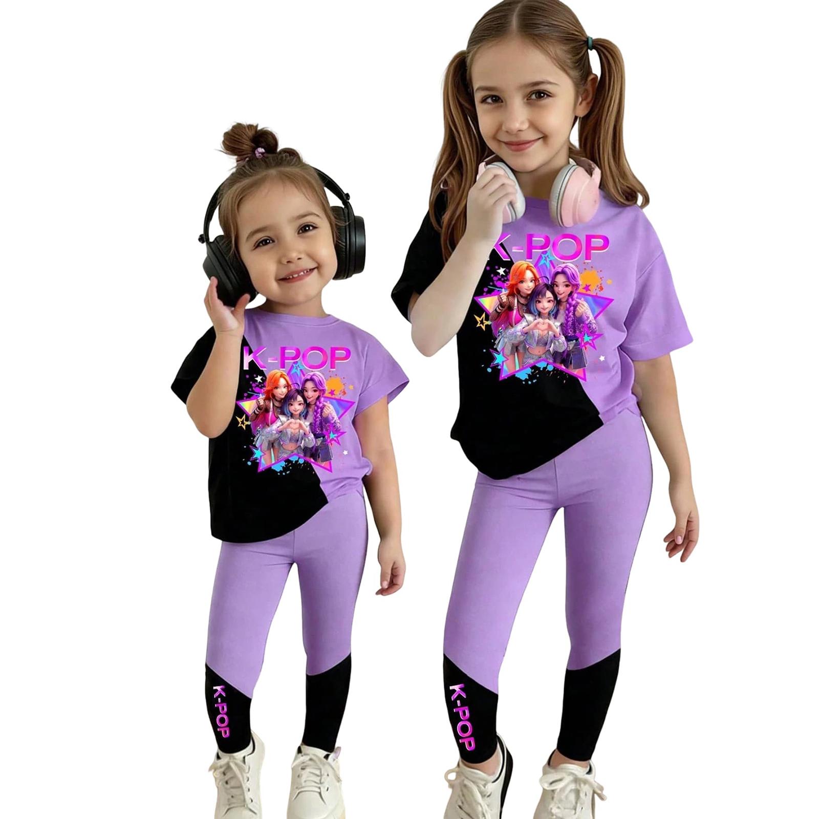 Children s Print Set Kids Casual Short Sleeve Top And Long Pants Set 100 чёрный