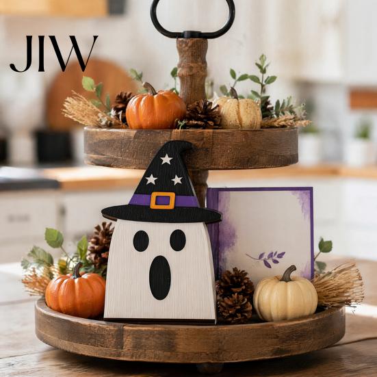 Decorative Wooden Halloween Signs BOO Decoration for Tiered Trays, Creative Independent Boo Letter Blocks Solid Wood Tabletop Centerpieces Party Decor