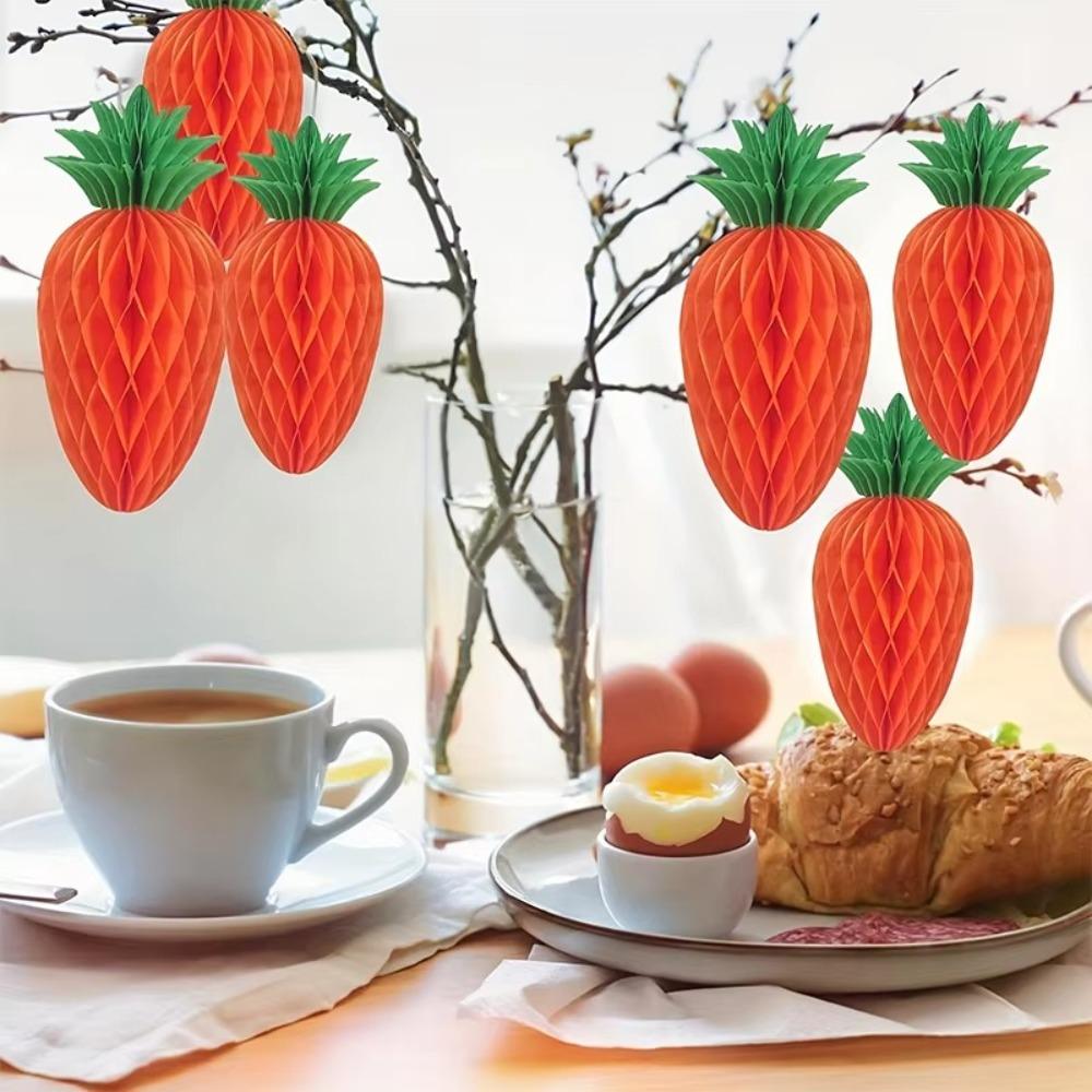 5pcs Vivid Paper Honeycomb Hanging Lantern Handmade Carrot Honeycomb Ornament  Holiday