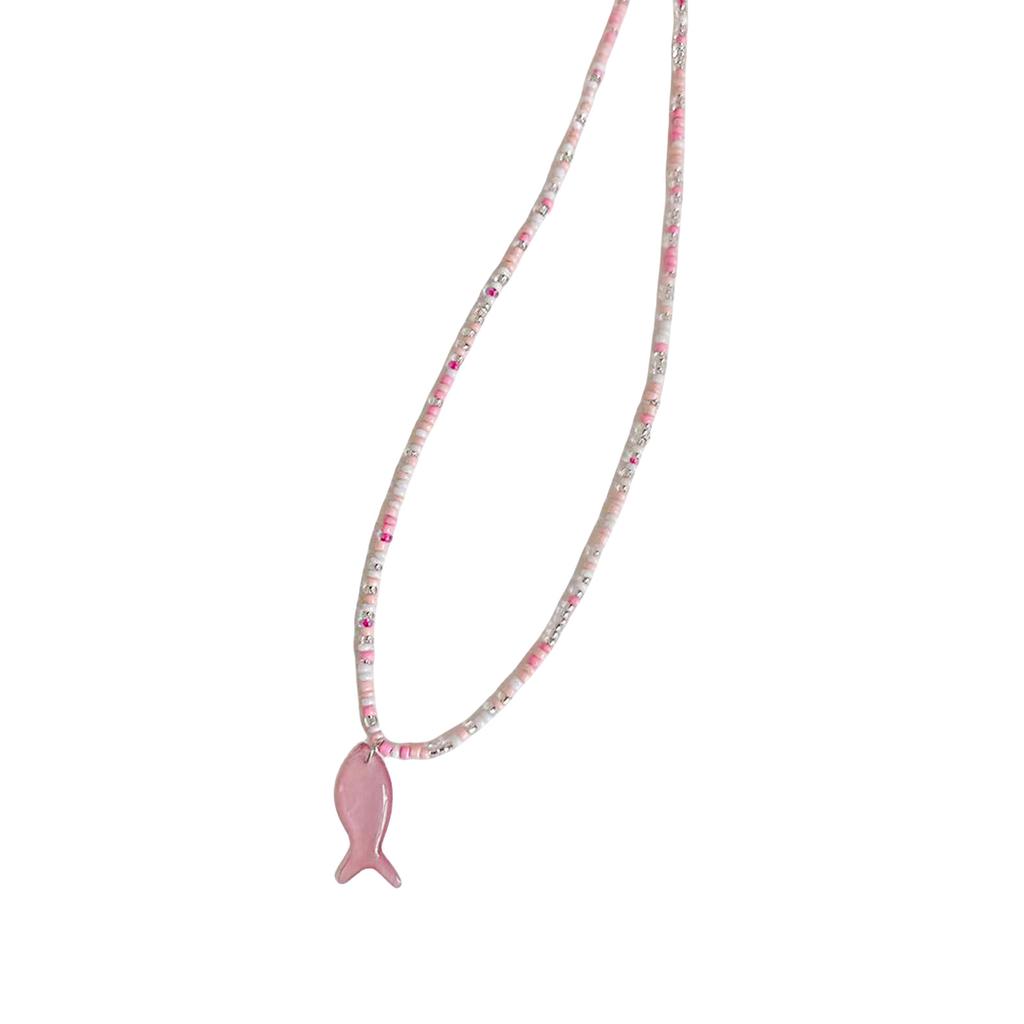 Vintage Blaue Perlenkette mit Vintage Fischanhänger für Damen Elegant Verstellbare Länge Schlüsselbeinkette Geschenk für Sie