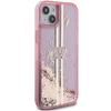 Guess Guhcp15Mlfcsegp Iphone 15 Plus / 14 Plus 6.7 Różowy/Pink Twarde Etui Płynny Brokat Złote Paski