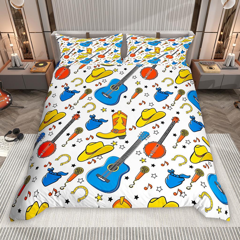 Homewish Southwestern Cowboy Cowgirl Duvet Cover Set 2pcs/3pcs, Rustic Texas Star Bedding, Retro Hat Boots Quilt Cover Set