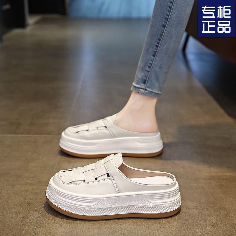 

Белые полутапочки на толстой подошве, женские маленькие белые верхние комбинезоны, новые летние модели, римские сандалии с выдолбленной одной педалью 40