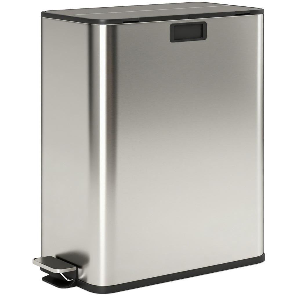 Dual Kitchen Bin with Soft-Close Butterfly Lid, 2 X 28L Stainless Steel Pedal Bin with Removable Inner Buckets