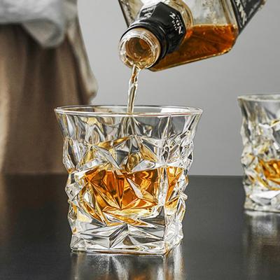Retro Ice Shaped Glass Cup Different Styles Whiskey Glass Red Wine Glass Bar Creative Crystal Carved Wine Glass Drinking Glasses