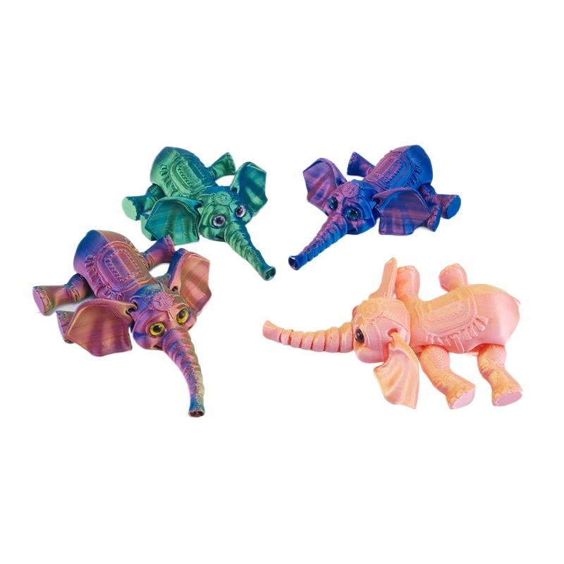 3D Printed Elephant Model Multi-jointed Movable Elephant Action Figurine Solid Color Mini Elephant Doll Desktop Decoration