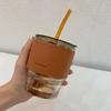 Bamboo Shaped Glass Cup with Leather Cover, Anti-Scalding, Good for Coffee and Tea Stylish and Portable Ideal for Home or Office