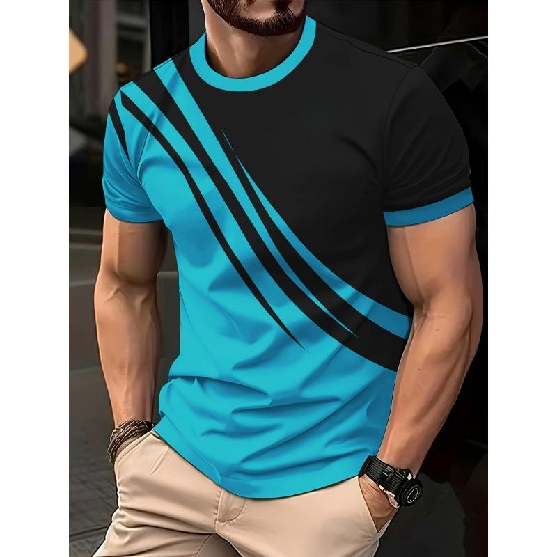 2026 New Men's Casual 3D Print Stripe T-Shirt Round Neck Short Sleeves Tee Shirt Summer Tops Oversized Streetwear Men's Clothing