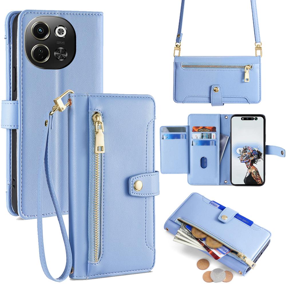 

For TECNO Pova 6 Neo 5G/Spark 30 5G Case Zipper Pocket Wallet Leather Phone Cover with 2 Straps D