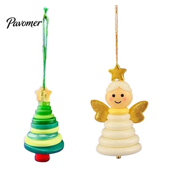 Button Ornament Crafting Set DIY Christmas Kit Stacked Colorful Buttons Tree Making Snowman/Santa/Angel/Tree Craft for Holiday Decor Educational Kids