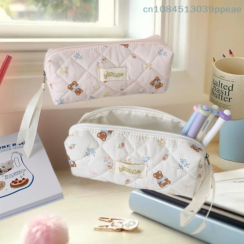 1 Pc Cute Bear Prints Pencil Case Pen Bag Large-capacity Student Stationery Storage Bag Portable Fashion Girly Cosmetic Bag