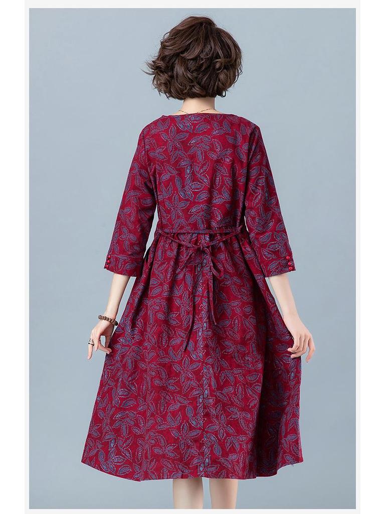 2024 Floral Long-Sleeved Dress for Women, Elegant Spring/Autumn Wear for Middle-Aged to Elderly (Age 40+)