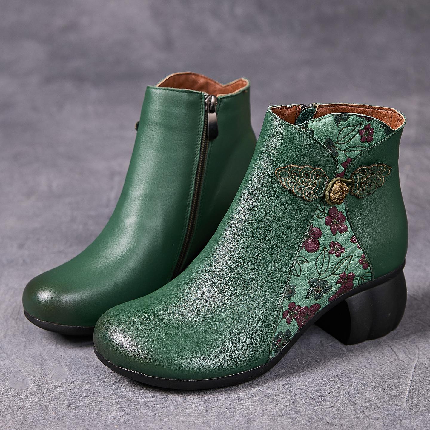 

GKTINOO Ботильоны из натуральной кожи 2025 Зима Новые Этнические с принтом Женские ботинки Мягкая подошва Толстый каблук Кожаные ботинки для мамы 40