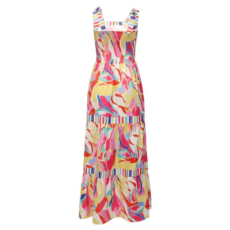 Women's Summer Vacation Print Halter Patchwork Swing Dress