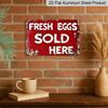 2D Flat, 1pc Vintage Farm Aluminium Sign 8x12 Inch - "FRESH EGGS SOLD HERE" Quote, Red Distressed Finish, Indoor/Outdoor Decor for Chicken Coop, Farm