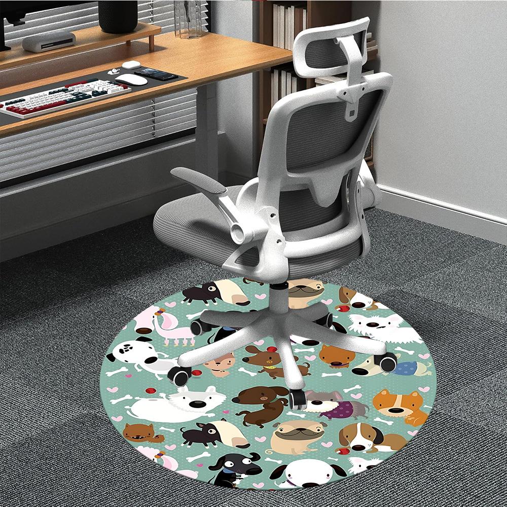1pc Dogs Hearts Office Round Area Rug, Under Office Chairs Bedroom Living Room Home Decor, Room Deco