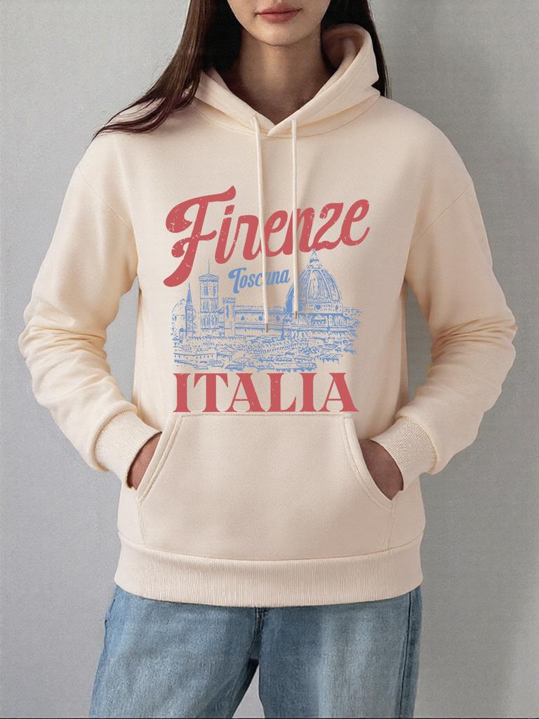 Firenze Italia Florenz Kathedrale Drucke Hoodie Damen Lässig Locker Sweatshirt Basics Tasche Pullover Winter Fleece Warme Kleidung
