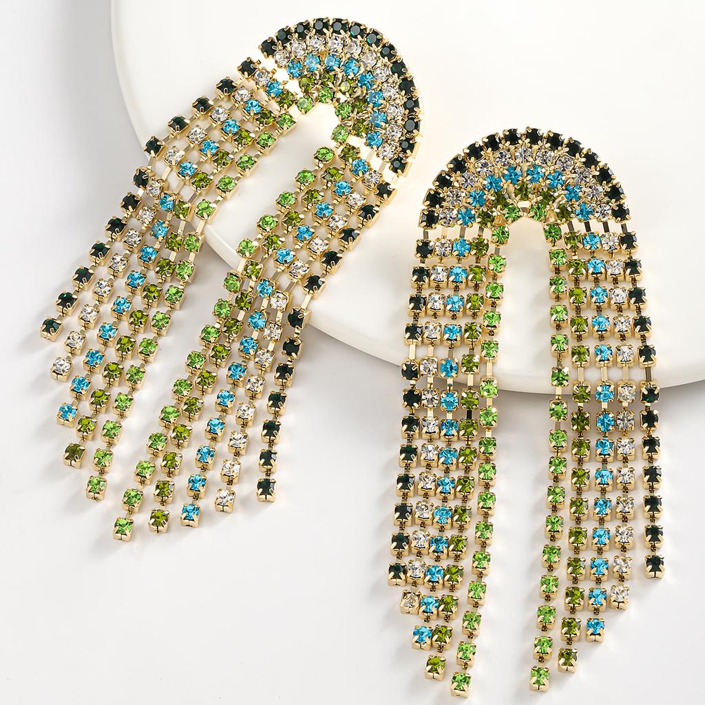 Full Diamond Rainbow Earrings Fashion Tassel Claw Chain Earrings Light Luxury Premium Sense Daily Versatile Earrings Women