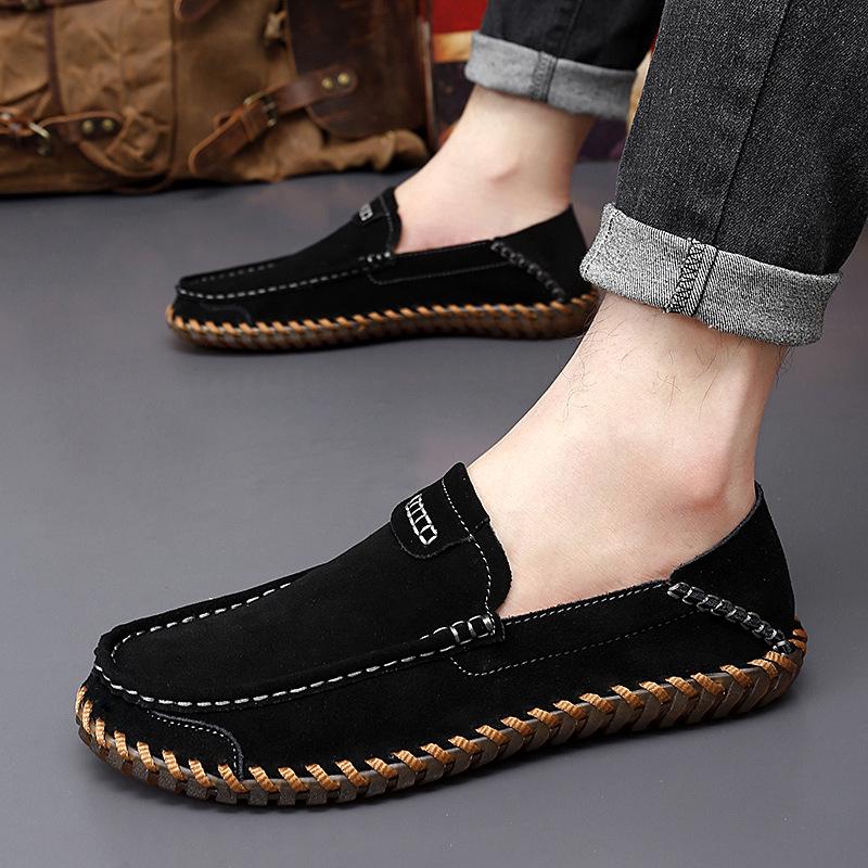 Men s Autumn Suede Hand-stitched Slip-on Loafers: Lightweight & Breathable Low-top Driving Shoes 44