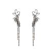 Silver Needle Diamond Love Earrings European and American Fashion Long Fringed Bow Earrings Retro Earrings Temperament Women