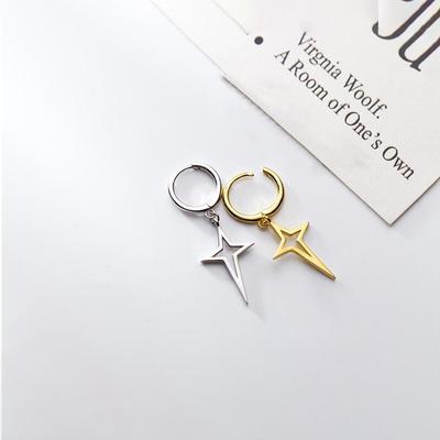 925 Sterling Silver Hollow Star Pendant Hoop Earrings For Women Prevent Allergy Geometric Earrings Jewelry Gifts S -E1087