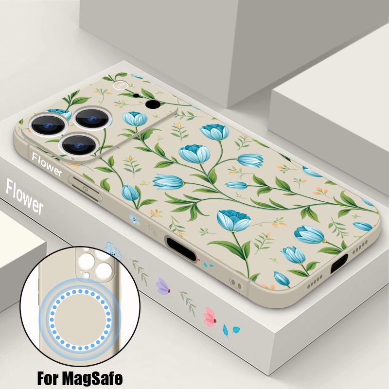 

Vintage Floral Pattern Case For iPhone 17 Pro Max iPhone 16 15 14 13 Pro Max Magnetic For Magsafe Soft Silicone Phone Back Cover iPhone 13 Pro Max