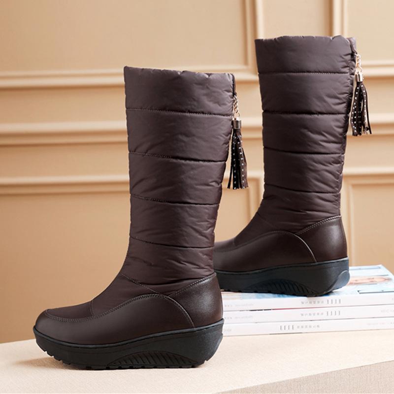 Женские темно-синие водонепроницаемые и нескользящие зимние теплые бархатные утолщенные шерстяные большого размера удобные пуховые хлопковые полусапоги 35