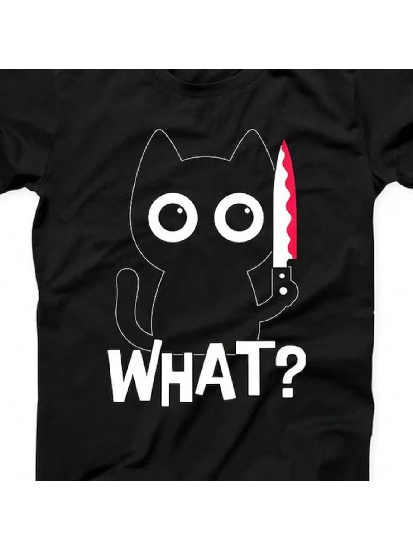 Men s T-Shirt Y2K Cotton with Cat and Black S