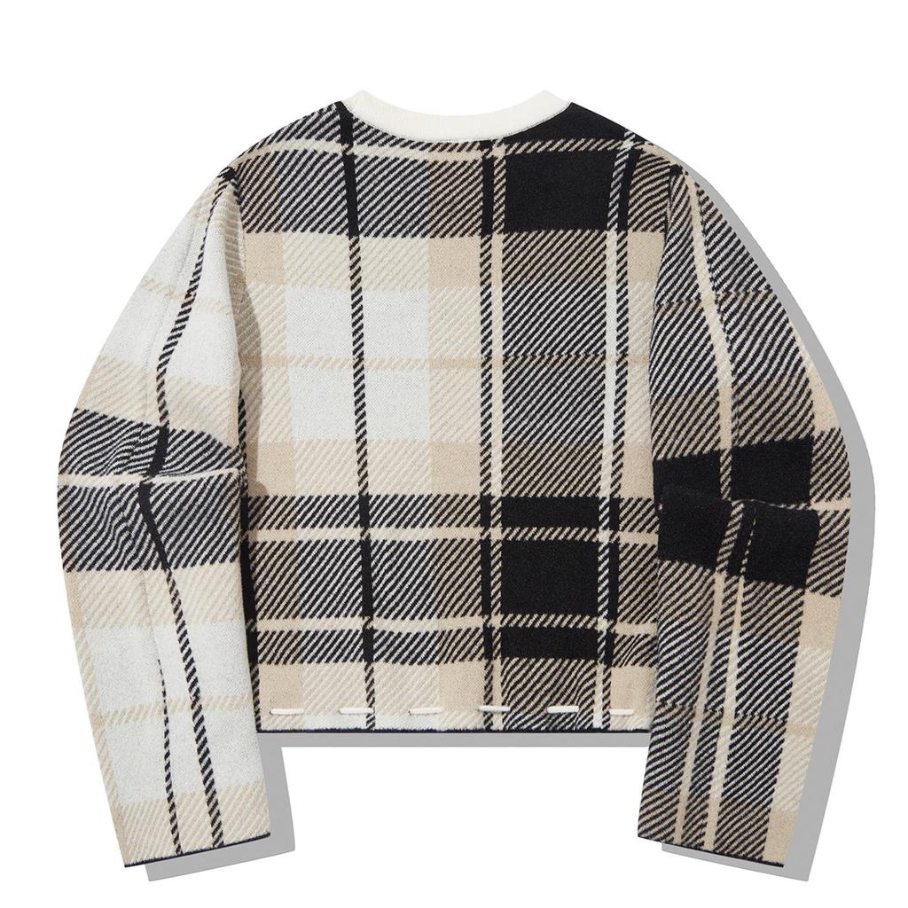 Li Ning X Pleasures Pullover Rundhals Langarm Strickpullover Damenpullover Schwarz Off-White Kariert AMBT232-1