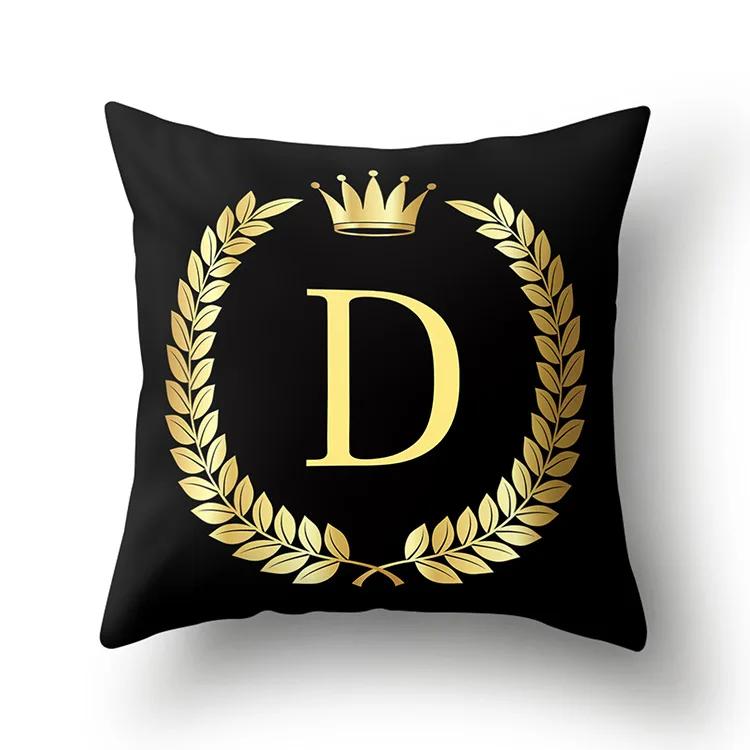 Black Gold Letter Pattern Decorative Cushions Pillowcase Polyester Cushion Cover Throw Pillow Sofa Decoration Pillowcover 40553