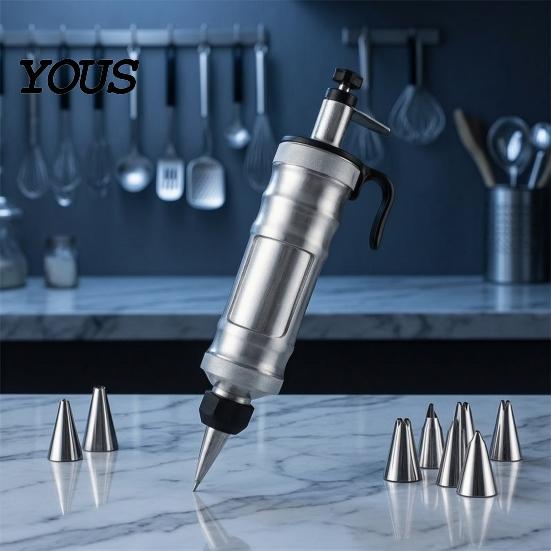 Gadget da Cucina per Dolci Fai da Te Dispenser per Glassa in Acciaio Inossidabile con Ugelli, Pressa per Biscotti e Kit di Strumenti per Decorare Torte, Sac à Poche Riutilizzabile per Glassa