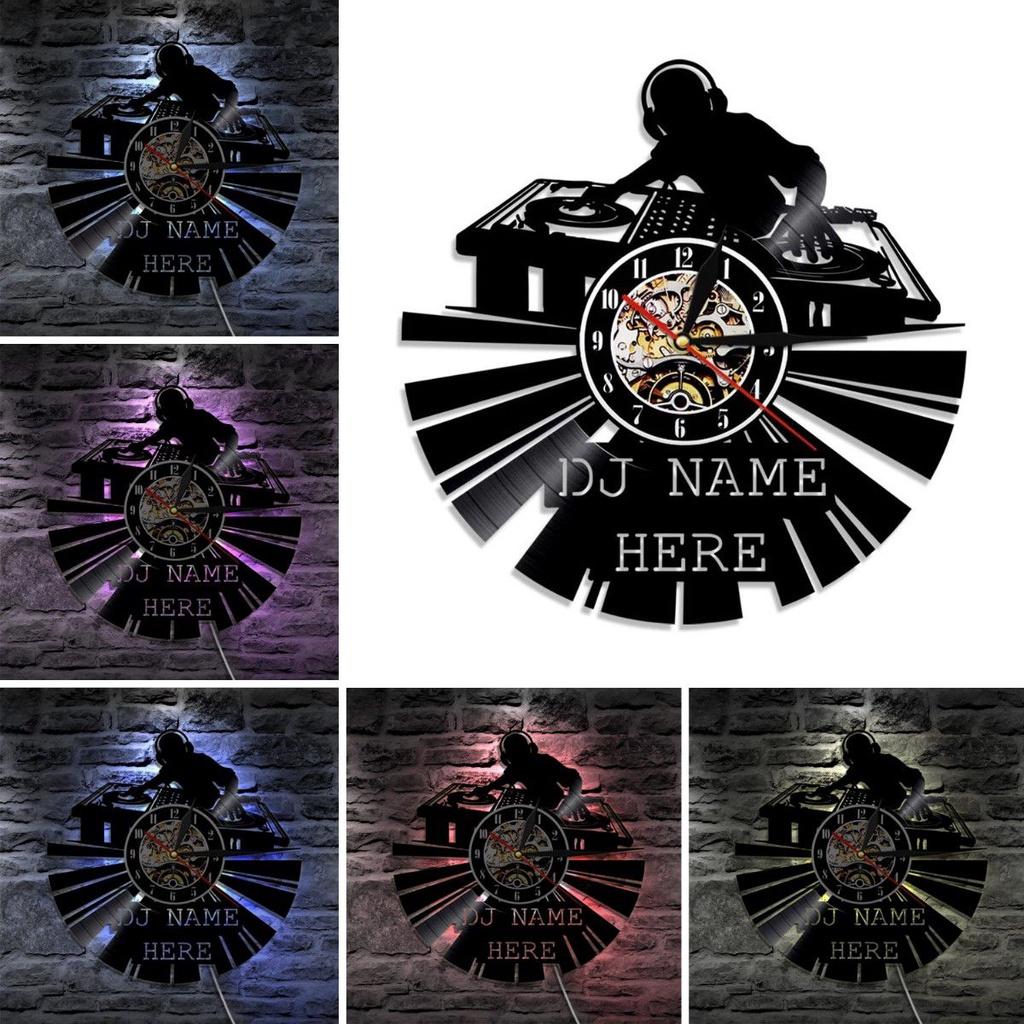 Vintage Vinyl Record Wall Clock With Led Light Backlight Handmade 3d Hollow Geometric Design