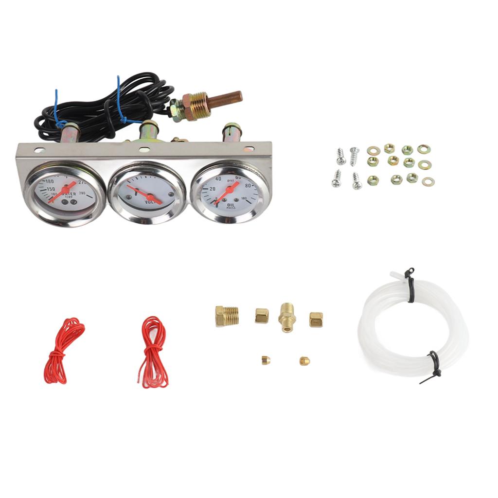 Car Gauge Kit 3 In 1 52mm 2in Water Temperature Oil Pressure Voltage Meter Universal for 12V Car