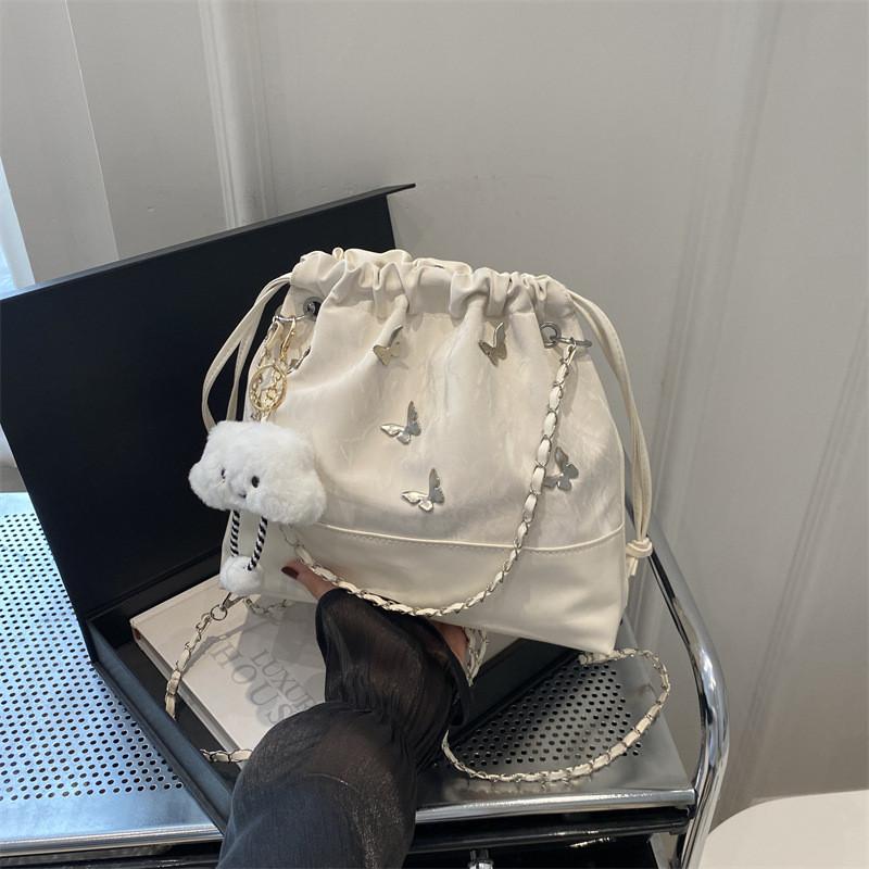 

Stylish Large Capacity Bucket Bag For Women In Trendy Black Silver Blue And White Colors Without Pendant білий