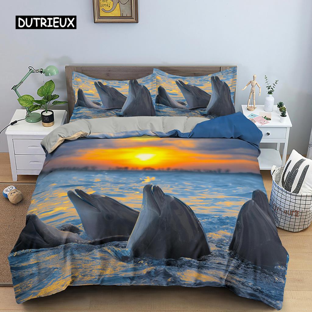 Dolphin Duvet Cover 3D Bedding Set Boys Girls Adults Comforter Cover Queen King Home Textiles Marine Life Polyester Quilt Cover