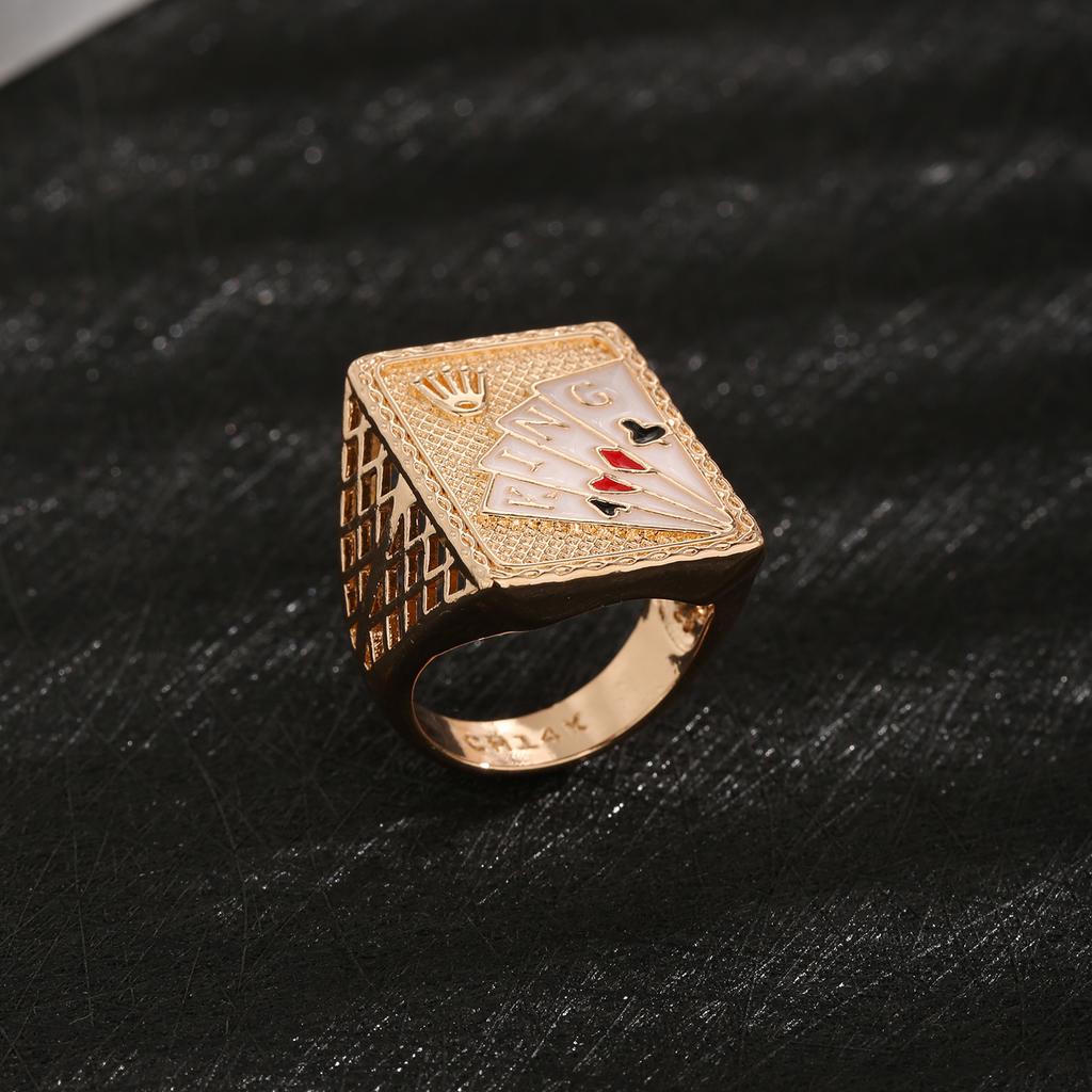 Minimalistický mosazný pokerový prsten pozlacený 14karátovým zlatem, šperk s hracími kartami, hip hop unisex doplňky, dárek