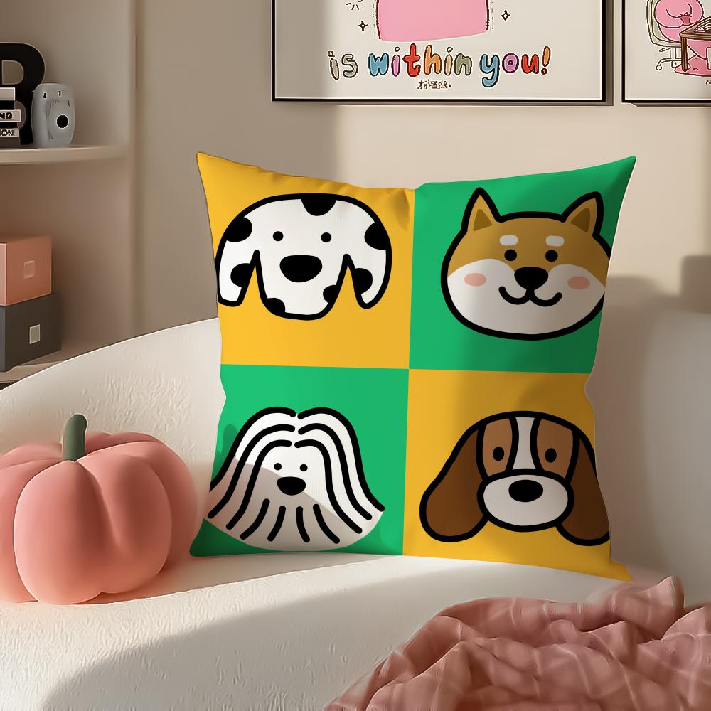 Cartoon Simple Lines Dog Art Cushion Cover Pillowcase Short Plush Invisible zipper Room Sofa Cushion Cover