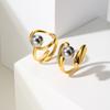Bague ouverte géométrique en acier inoxydable et métal, Bagues à ligne irrégulière plaquées or, Bijoux statement étanches pour femmes