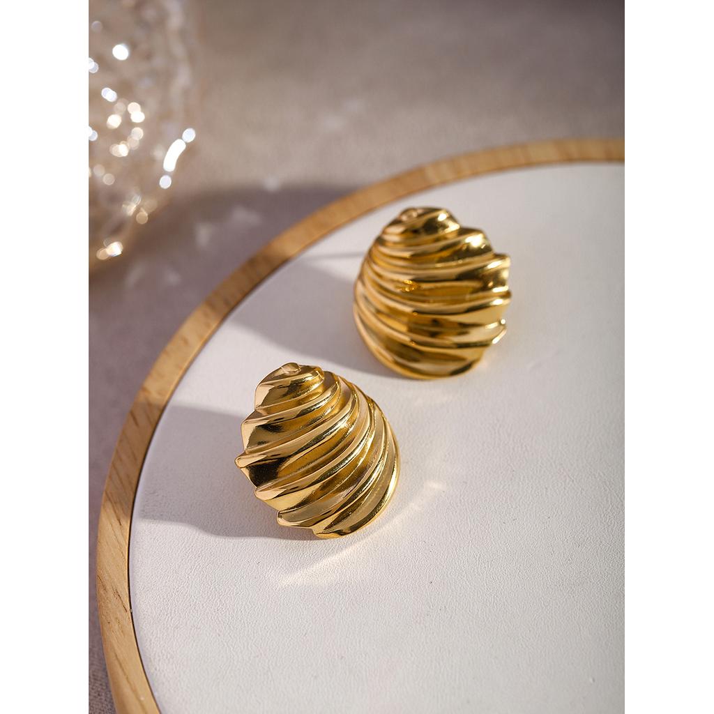 Yori Stainless Steel Oblique Thread Metallic Earrings 18K Gold Color Texture Unusual Personality Charm Jewelry Women