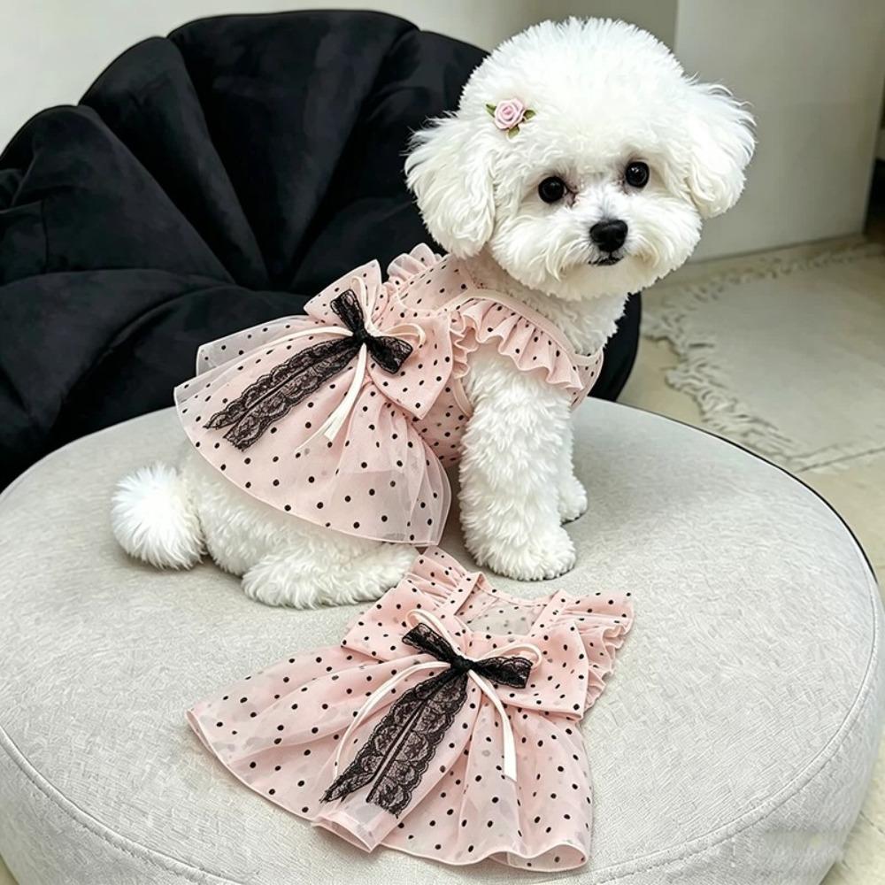 Thin Polka Dot Cat Dress Soft Fabric Pet Tutu Skirt Dogs Polka Dot Lace Dress For Small Dogs Cats