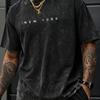 Men' Vintage Printed Pure Cotton Loose Fit Short-Sleeve Crew Neck T-Shirt - Washed Distressed T-Shirt Suitable for Casual Outdoor Wear, Year-Round