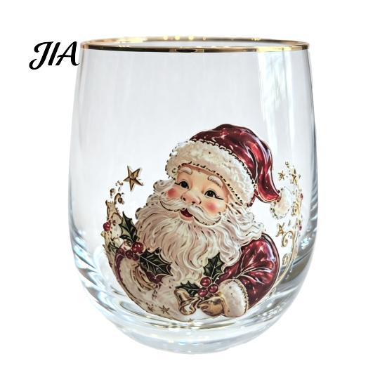 Decoración del Hogar Cristalería Vasos para Cócteles Navideños, Vaso con Diseño de Papá Noel Muñeco de Nieve Reno Árbol, 300ml Sin Plomo Cristalería para Mesa Festiva